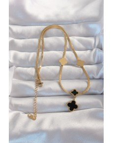 316L Steel Gold Color Italian Chain Enamel Clover Necklace