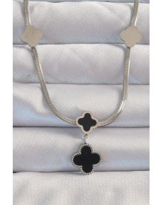 316L Steel Silver Color Italian Chain Enamel Clover Necklace