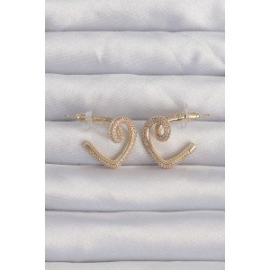 Brass Gold Color Zircon Stone Curved Half Heart Earrings
