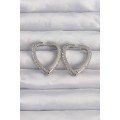 Brass Silver Color Zircon Stone Motif Heart Earrings