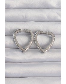 Brass Silver Color Zircon Stone Motif Heart Earrings