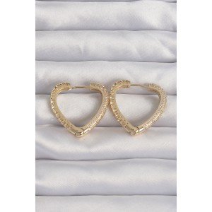 Brass Gold Color Zircon Stone Motif Heart Earrings