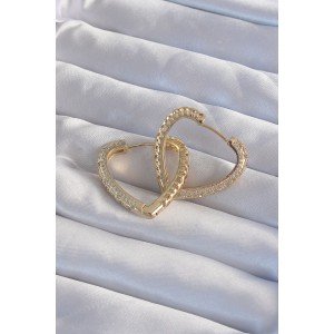 Brass Gold Color Zircon Stone Motif Heart Earrings