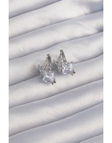 Brass Silver Color Large Zircon Stone Curved Minimal Butterfly Hoop Earrings