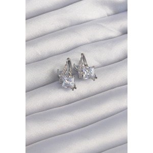 Brass Silver Color Large Zircon Stone Curved Minimal Butterfly Hoop Earrings