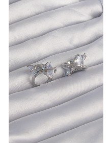 Brass Silver Color Large Zircon Stone Curved Minimal Butterfly Hoop Earrings
