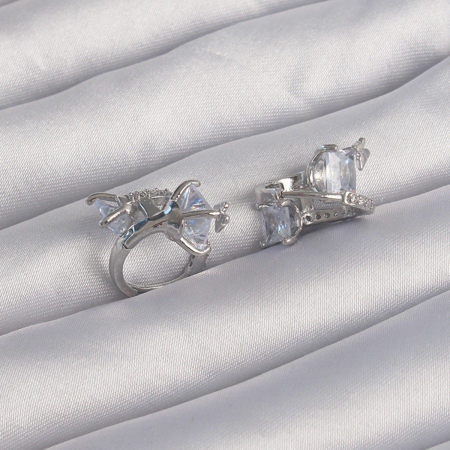Brass Silver Color Large Zircon Stone Curved Minimal Butterfly Hoop Earrings