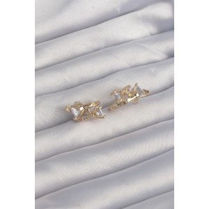 Brass Gold Color Large Zircon Stone Curved Minimal Butterfly Hoop Earrings