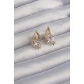 Brass Gold Color Large Zircon Stone Curved Minimal Butterfly Hoop Earrings