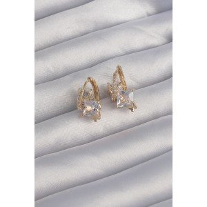 Brass Gold Color Large Zircon Stone Curved Minimal Butterfly Hoop Earrings
