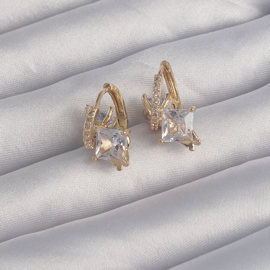 Brass Gold Color Large Zircon Stone Curved Minimal Butterfly Hoop Earrings