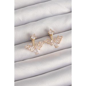 Brass Gold Color Zircon Stone V Model Earrings