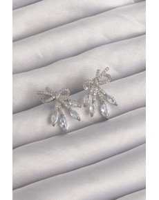 Brass Silver Color Zircon Stone Bow Earrings