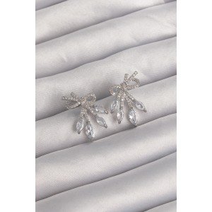 Brass Silver Color Zircon Stone Bow Earrings