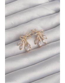 Brass Gold Color Zircon Stone Bow Earrings