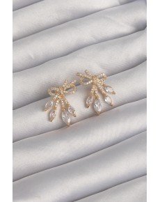 Brass Gold Color Zircon Stone Bow Earrings