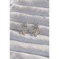 Brass Silver Color Zircon Stone Flat Bow Model Earrings
