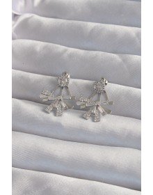 Brass Silver Color Zircon Stone Flat Bow Model Earrings