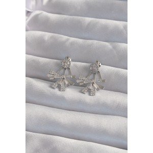 Brass Silver Color Zircon Stone Flat Bow Model Earrings