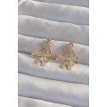 Brass Gold Color Zircon Stone Flat Bow Model Earrings