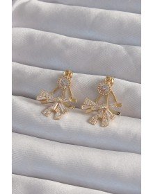 Brass Gold Color Zircon Stone Flat Bow Model Earrings