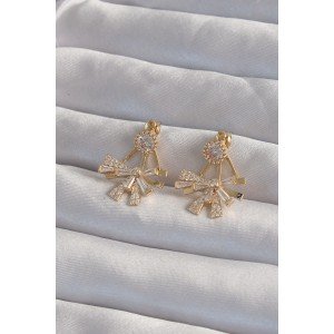 Brass Gold Color Zircon Stone Flat Bow Model Earrings