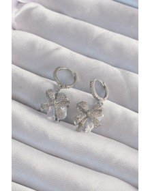Brass Silver Color Large Zircon Stone Bow Model Hoop Earrings