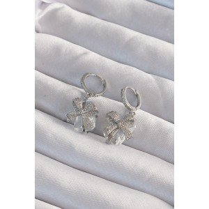 Brass Silver Color Large Zircon Stone Bow Model Hoop Earrings