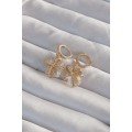 Brass Gold Color Large Zircon Stone Bow Model Hoop Earrings