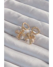 Brass Gold Color Large Zircon Stone Bow Model Hoop Earrings