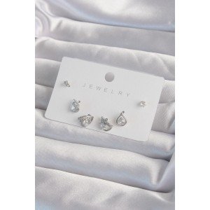 Brass Silver Color Zircon Stone Drop Model Earring Set