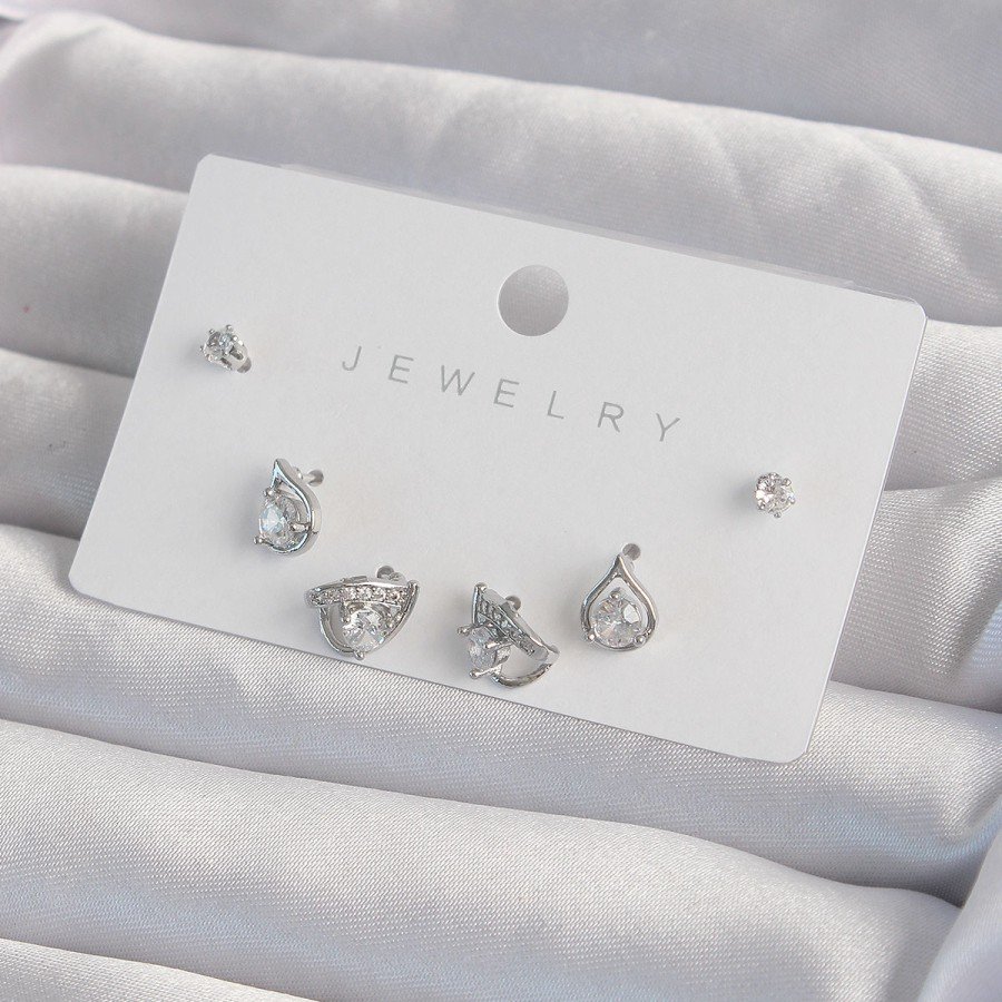 Brass Silver Color Zircon Stone Drop Model Earring Set