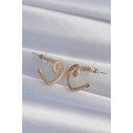 Brass Gold Color Zircon Stone Curved Half Heart Earrings