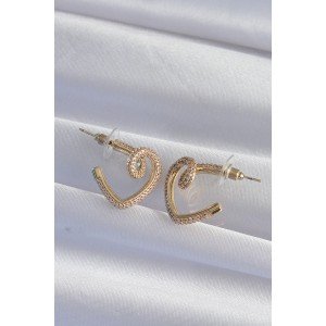 Brass Gold Color Zircon Stone Curved Half Heart Earrings