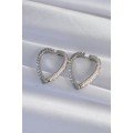 Brass Silver Color Zircon Stone Motif Heart Earrings