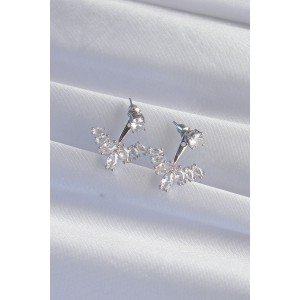Brass Silver Color Zircon Stone V Model Earrings