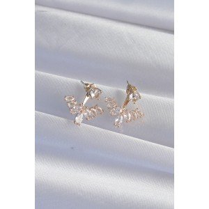 Brass Gold Color Zircon Stone V Model Earrings