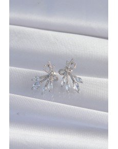 Brass Silver Color Zircon Stone Bow Earrings