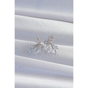 Brass Silver Color Zircon Stone Bow Earrings Brass Silver Color Zircon Stone Bow Earrings
