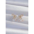 Brass Gold Color Zircon Stone Bow Earrings