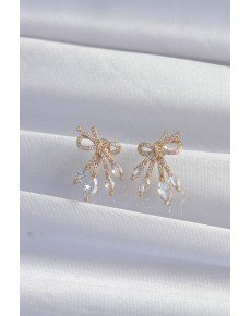 Brass Gold Color Zircon Stone Bow Earrings