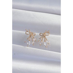 Brass Gold Color Zircon Stone Bow Earrings Brass Gold Color Zircon Stone Bow Earrings
