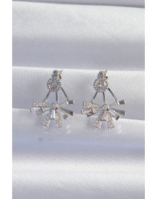 Brass Silver Color Zircon Stone Flat Bow Model Earrings