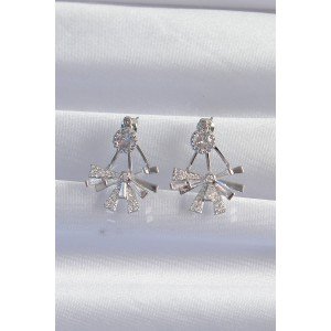 Brass Silver Color Zircon Stone Flat Bow Model Earrings Brass Silver Color Zircon Stone Flat Bow Model Earrings