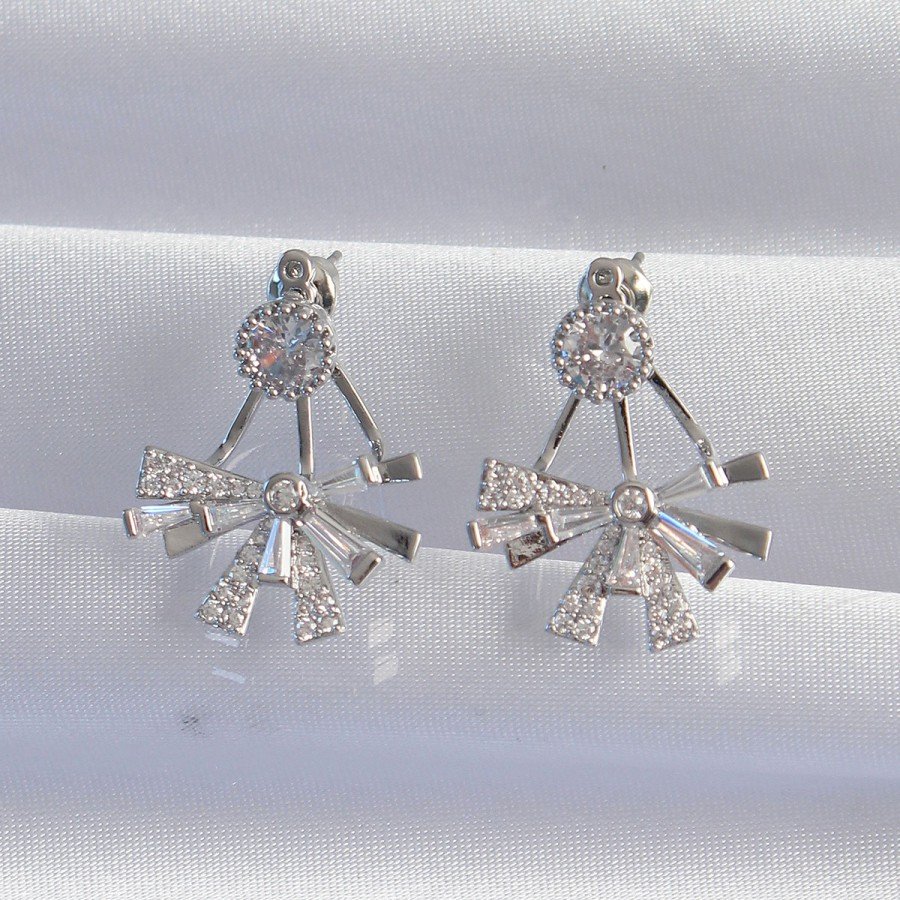 Brass Silver Color Zircon Stone Flat Bow Model Earrings
