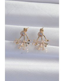 Brass Gold Color Zircon Stone Flat Bow Model Earrings