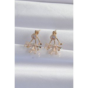 Brass Gold Color Zircon Stone Flat Bow Model Earrings Brass Gold Color Zircon Stone Flat Bow Model Earrings