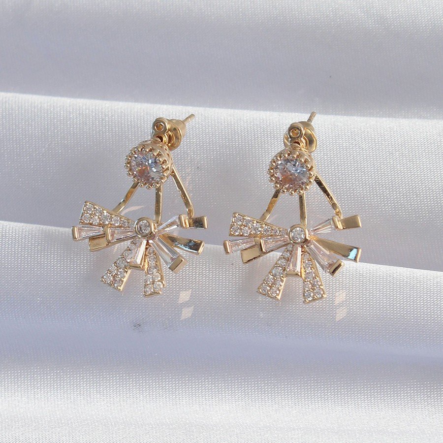 Brass Gold Color Zircon Stone Flat Bow Model Earrings