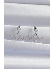 Brass Silver Color Zircon Stone Zigzag Earrings