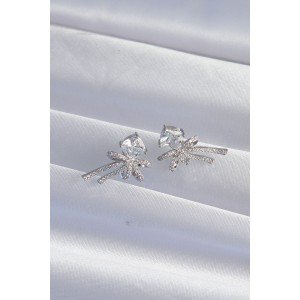 Brass Silver Color Square Zircon Stone Bow Earrings Brass Silver Color Square Zircon Stone Bow Earrings